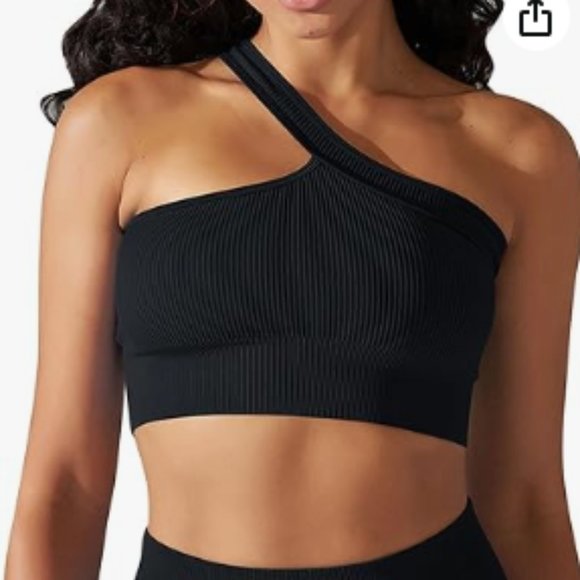 Amazon Other - NEW Black One Shoulder Crop Sports Bra Top